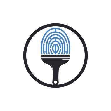 Biyometrik boya vektör logosu tasarımı konsepti. Parmak izi ve boya fırçası ikonu tasarımı.