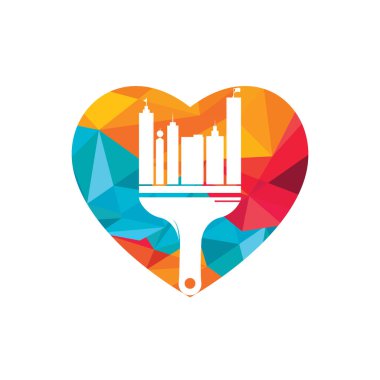 Şehir boya fırçası vektör logosu tasarımı. Bina yenileme onarım inşaat simgesi.