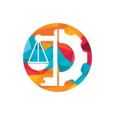 Endüstriyel hukuk firması vektör logosu tasarımı. Vites logosu tasarım şablonuna sahip hukuk firması.