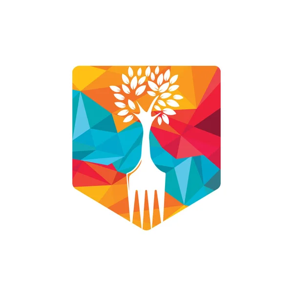 Fork Árvore Vetor Logotipo Design Conceito Logotipo Restaurante Agricultura — Vetor de Stock