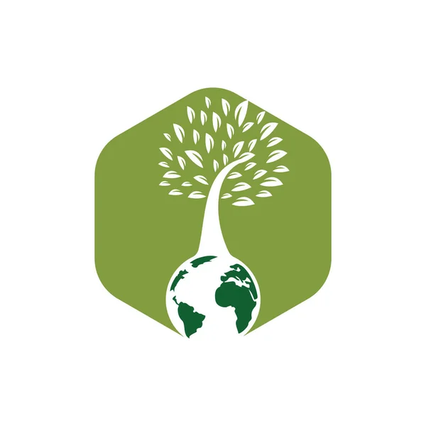 Globe树向量标志设计模板 地球和生态符号或图标 — 图库矢量图片