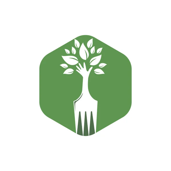 Diseño Del Logotipo Del Árbol Mano Horquilla Concepto Logo Restaurante — Vector de stock