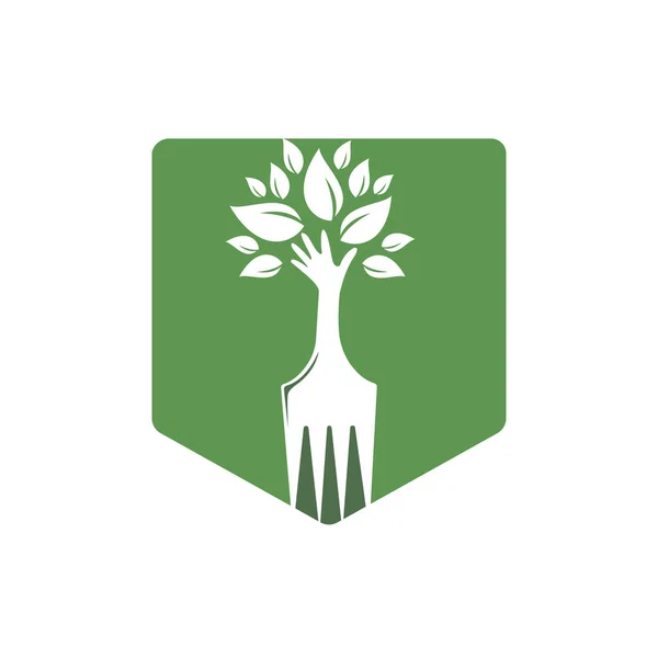 フォークハンドツリーベクトルロゴデザイン レストランと農業ロゴのコンセプト — ストックベクタ