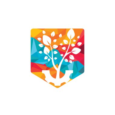Vites ağacı vektör logosu tasarım şablonu. Modern doğa teknolojisi logosu. Yeşil eko teknolojisi ve sanayi logosu.