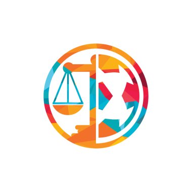 Futbol hukuku vektör logosu tasarımı. Futbol topu ve hukuk dengesi simgesi tasarımı.