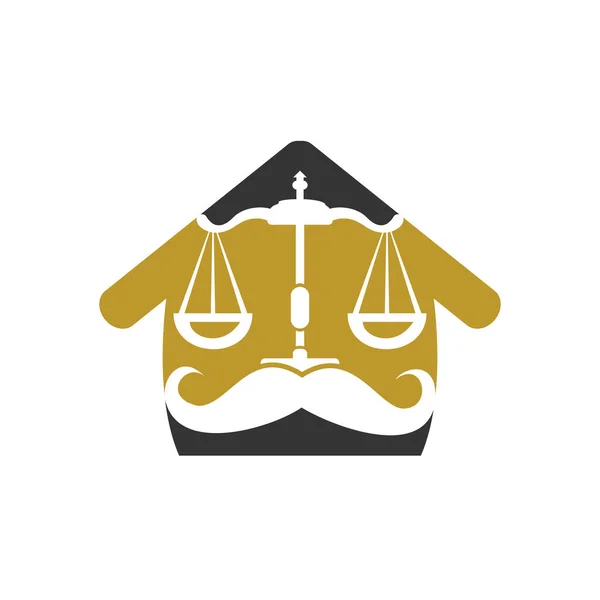 強力な法律ベクトルのロゴデザインコンセプト 家のアイコンベクトルのデザインとスケールと口ひげ — ストックベクタ