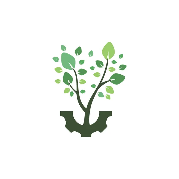 Gear Tree Vektor Logo Design Template Logo Der Modernen Naturtechnologie — Stockvektor