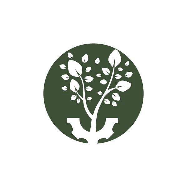 Plantilla Diseño Logotipo Árbol Engranajes Logo Tecnología Naturaleza Moderna Verde — Vector de stock