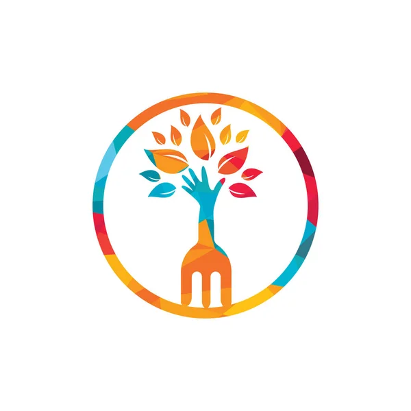 Diseño Del Logotipo Del Árbol Mano Horquilla Concepto Logo Restaurante — Vector de stock