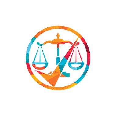 Hukuk firması vektör logosu tasarımı. İşaretleme simgesi vektör tasarımı ile kanun ölçekleri.