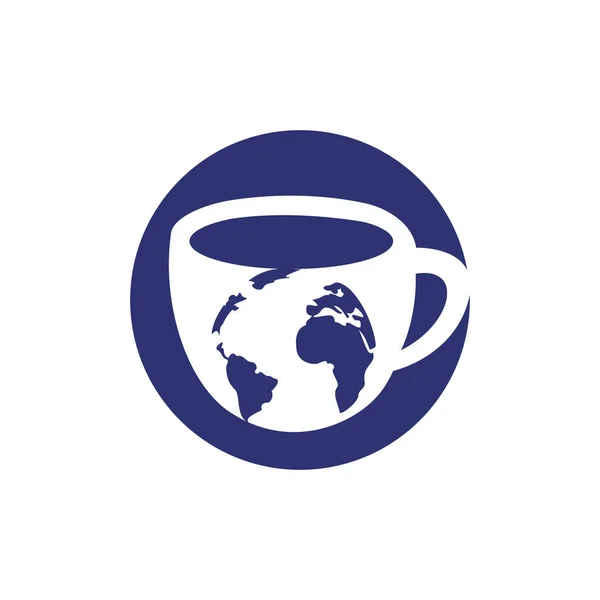 Copo Café Criativo Com Globo Mapa Vetor Logotipo Modelo Design — Vetor de Stock