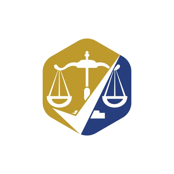 Projektowanie Logo Firmy Prawniczej Skala Prawa Ikoną Znaku Kontrolnego Projekt — Wektor stockowy
