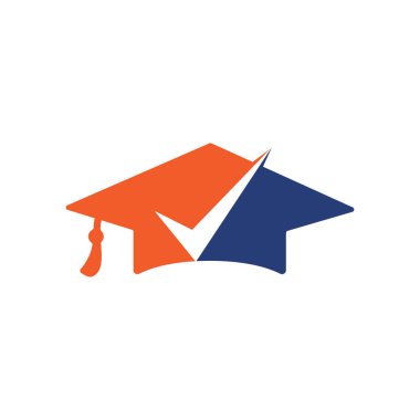Mezuniyet şapkası ve işaret simgesi ve logo tasarımı. Eğitim ve kurumsal vektör logosu tasarım şablonu.