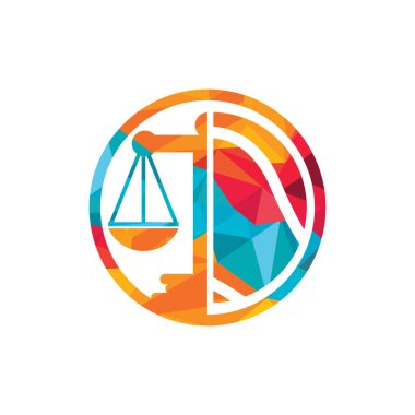 Tenis yasası vektör logosu tasarımı. Tenis topu ve hukuk dengesi simgesi tasarımı.