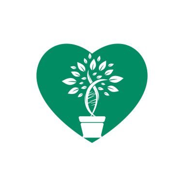 Kalp şekli vektör logosu dizaynlı DNA bitkisi. Organik DNA vektör logo tasarımı kavramı.