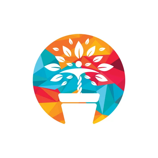 Bloempot Human Plant Logo Groei Vector Logo Spa Wellness Logo — Stockvector