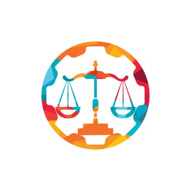Endüstriyel hukuk firması vektör logosu tasarımı. Vites logosu tasarım şablonuna sahip hukuk firması.