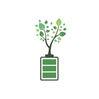 Eko doğa ve pil logosu tasarım çizimi. Yeşil enerji logo şablonu.