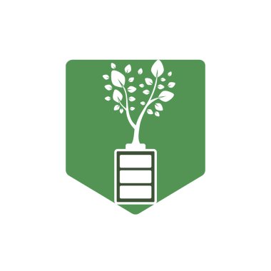 Eko doğa ve pil logosu tasarım çizimi. Yeşil enerji logo şablonu.