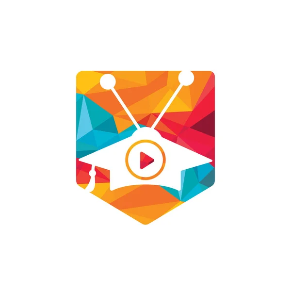 教育用ビデオ再生ベクトルのロゴデザイン 卒業キャップと再生ボタンのアイコンベクトルのロゴデザイン — ストックベクタ