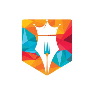 Logo tasarımı konsepti. Taç ve çatal vektör dizaynlı kalem.