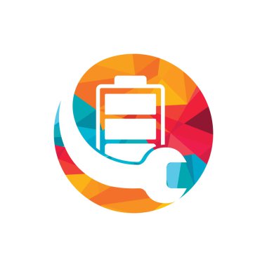 Batarya servis vektör logo tasarım şablonu. Pil ve anahtar simgesi tasarımı..