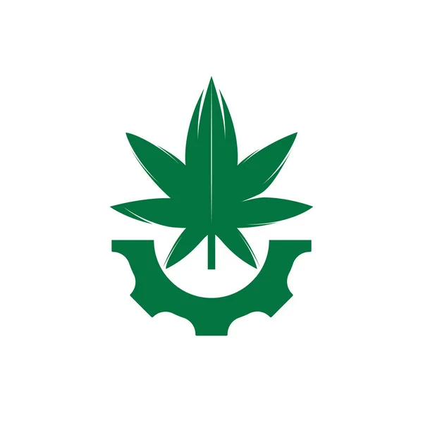 ギアと大麻ベクトルのロゴデザイン カンナビジオール産業会社のロゴコンセプト — ストックベクタ