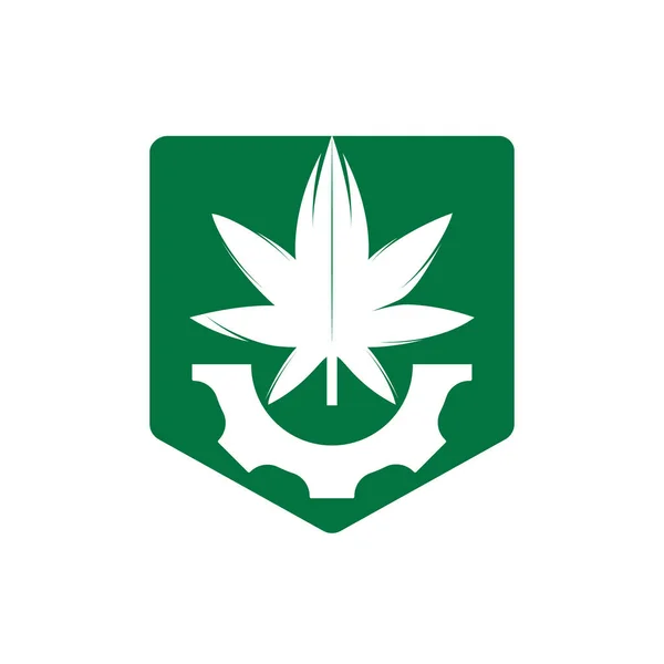 Design Des Zahnrad Und Cannabis Vektorlogos Cannabidiol Industry Company Logo — Stockvektor