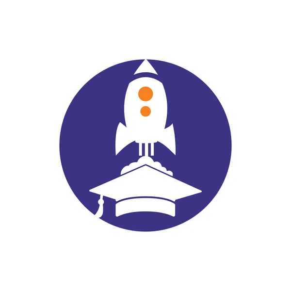 Tapa Graduación Con Diseño Logotipo Vector Cohete Rocket Aprendizaje Vector — Archivo Imágenes Vectoriales