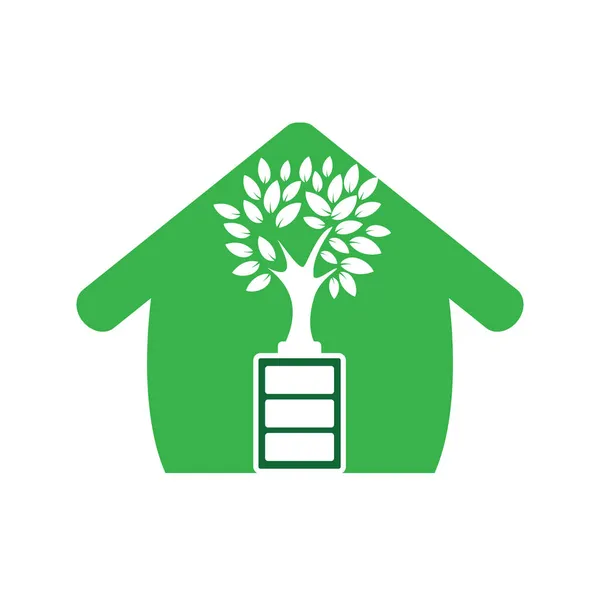 Eko Doğa Pil Logosu Tasarımı Illüstrasyon Tasarımı Yeşil Enerji Logo — Stok Vektör