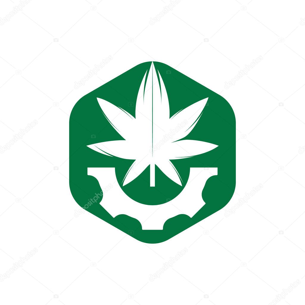 Gear and cannabis vector logo design. Cannabidiol industry company logo concept.