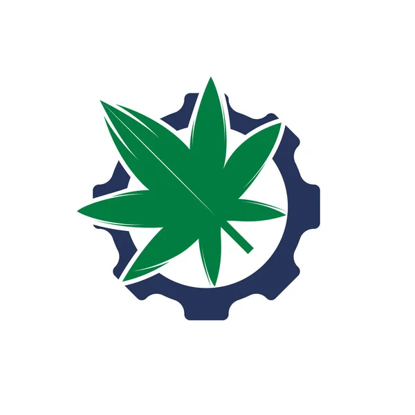 Design Des Zahnrad Und Cannabis Vektorlogos Cannabidiol Industry Company Logo — Stockvektor