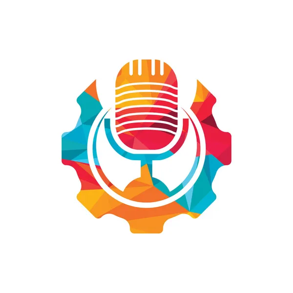 Gear Podcast Vektör Logo Tasarım Şablonu Çark Mikrofon Simgesi Tasarımı — Stok Vektör