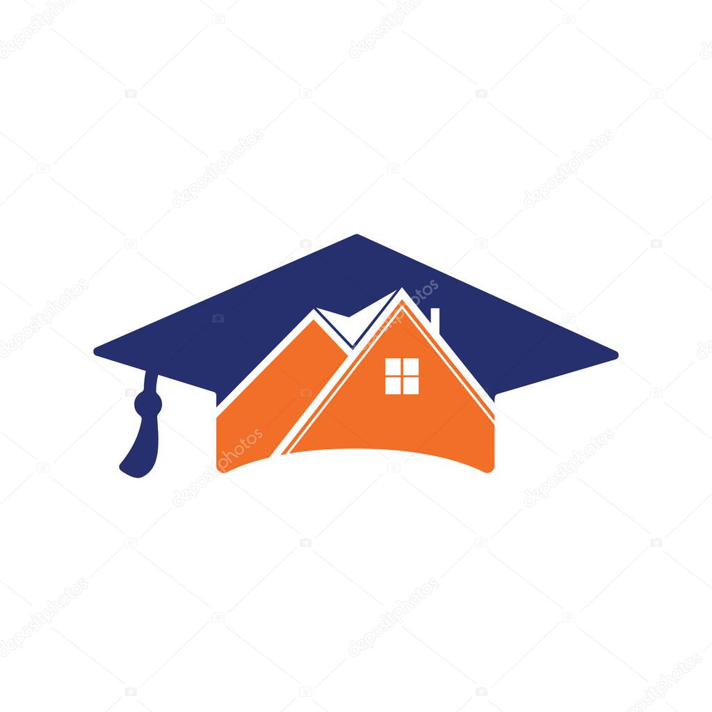 House school education logo design. Graduation hat and house icon design.