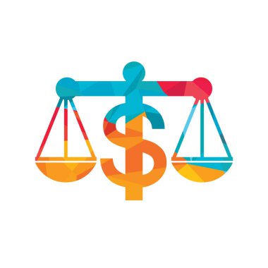 Para ölçekli vektör logosu tasarımı. Finans konsepti. Logotype ölçeği ve dolar sembolü simgesi.