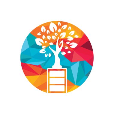 Eko doğa ve pil logosu tasarım çizimi. Yeşil enerji logo şablonu.