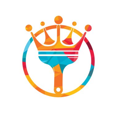 Kral boyası vektör logosu tasarımı. Taç ve boya fırçası simgesi.
