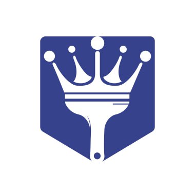 Kral boyası vektör logosu tasarımı. Taç ve boya fırçası simgesi.
