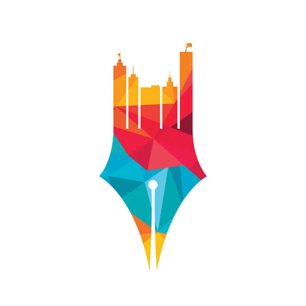 Kreatives Konzept Mit Stift Und City Skyline Logo Symbol Für — Stockvektor