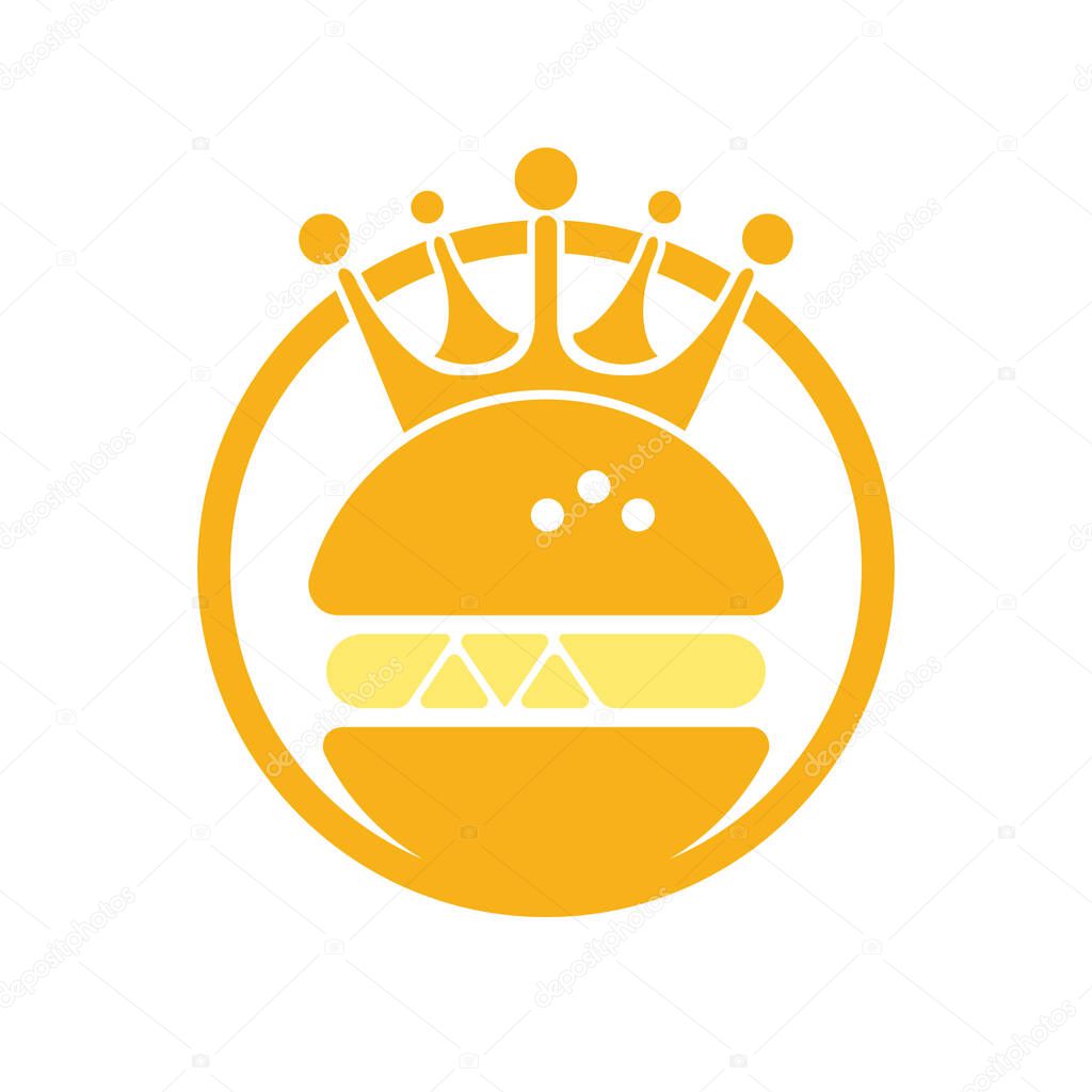 Burger king vector logo design. Burger with crown icon logo concept.