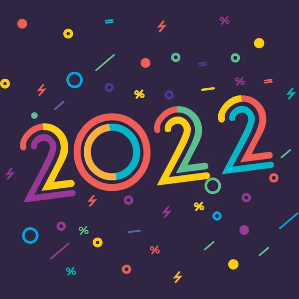Mutlu yıllar 2022 metin tasarımı. Broşür tasarım şablonu, kart, afiş için. Vektör illüstrasyonu. 