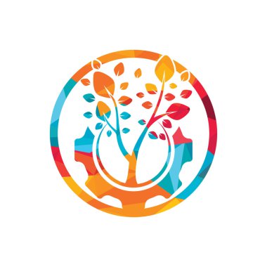 Vites ağacı vektör logosu tasarım şablonu. Modern doğa teknolojisi logosu. Yeşil eko teknolojisi ve sanayi logosu.
