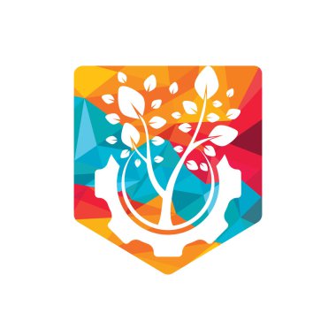 Vites ağacı vektör logosu tasarım şablonu. Modern doğa teknolojisi logosu. Yeşil eko teknolojisi ve sanayi logosu.