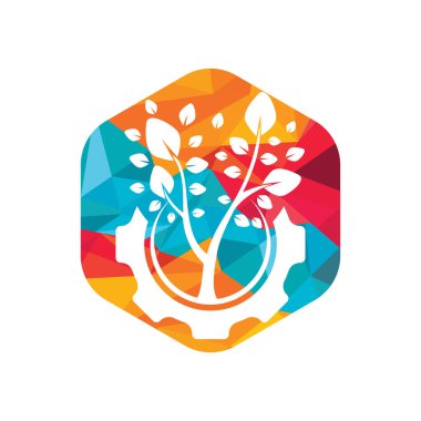 Vites ağacı vektör logosu tasarım şablonu. Modern doğa teknolojisi logosu. Yeşil eko teknolojisi ve sanayi logosu.