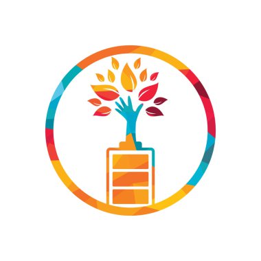 Eko doğa ve pil logosu tasarım çizimi. Yeşil enerji logo şablonu.