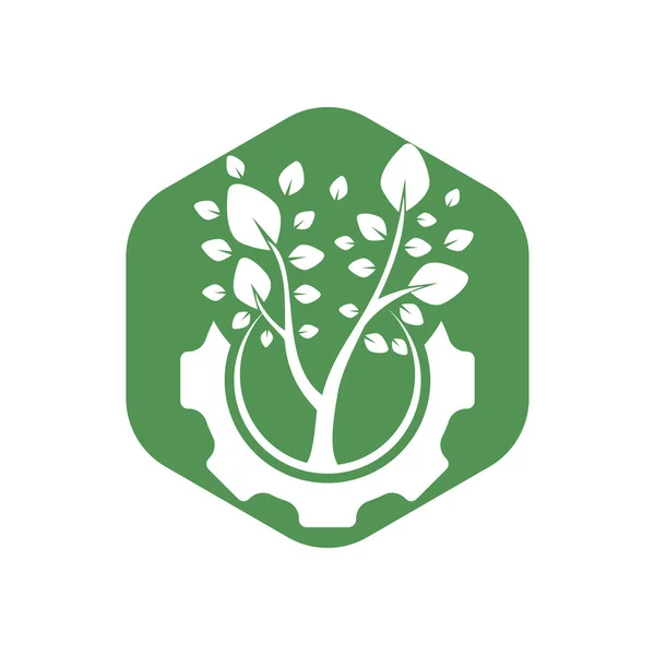Modelo Design Logotipo Vetor Árvore Engrenagem Logotipo Tecnologia Moderna Natureza —  Vetores de Stock
