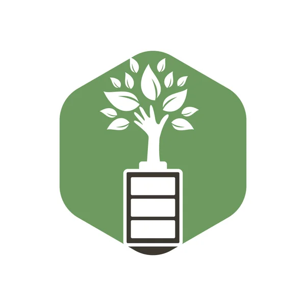 エコ自然とバッテリーロゴテンプレートデザインイラストデザイン グリーンエネルギーロゴテンプレート — ストックベクタ