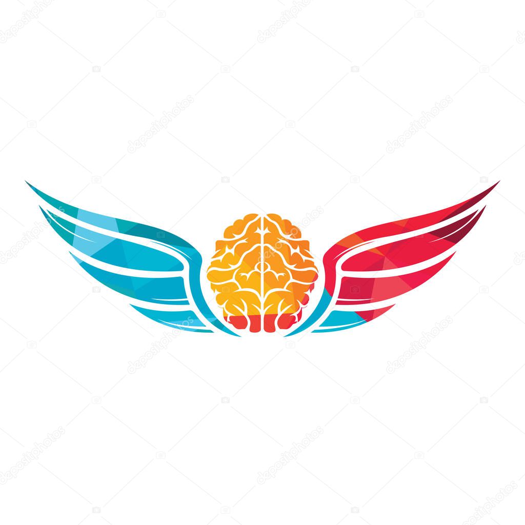 Flying brain with wings vector logo design template. Free mind logo concept.