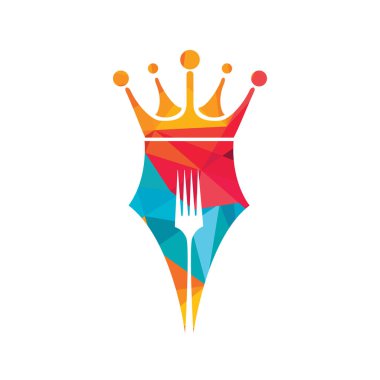 Logo tasarımı konsepti. Taç ve çatal vektör dizaynlı kalem.