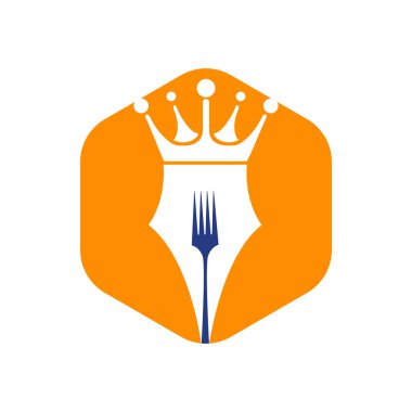Logo tasarımı konsepti. Taç ve çatal vektör dizaynlı kalem.